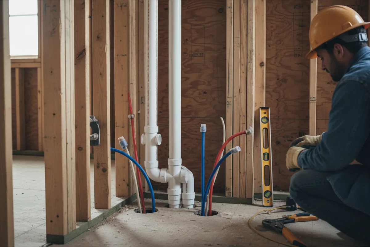 Drain and supply rough-in during Sump Pump Repair in Manning